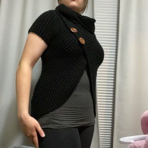 Open front, cowl neck knit sweater